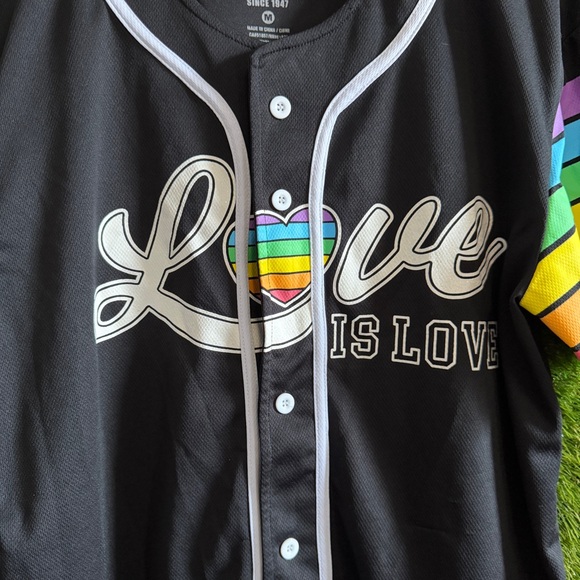 Love is Love Baseball Jersey Short Sleeve Button Up Spencer’s - Picture 4 of 6